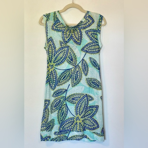 Trina Turk Dresses & Skirts - Trina Turk Blue Tropical Leaf Print Sleeveless Lightweight Mini Dress- Small